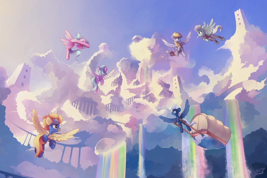 rainbow over the world - My little pony, Cloudchaser, Fleetfoot, Flitter, Night Glider, Spitfire, Derpy hooves