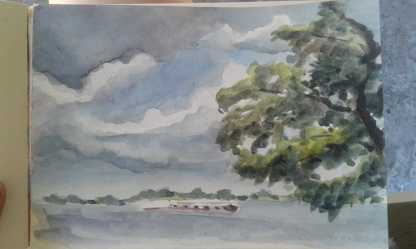 Samara embankment - My, Watercolor, Embankment, Samara, Painting, Drawing, Landscape, Shore, Tree