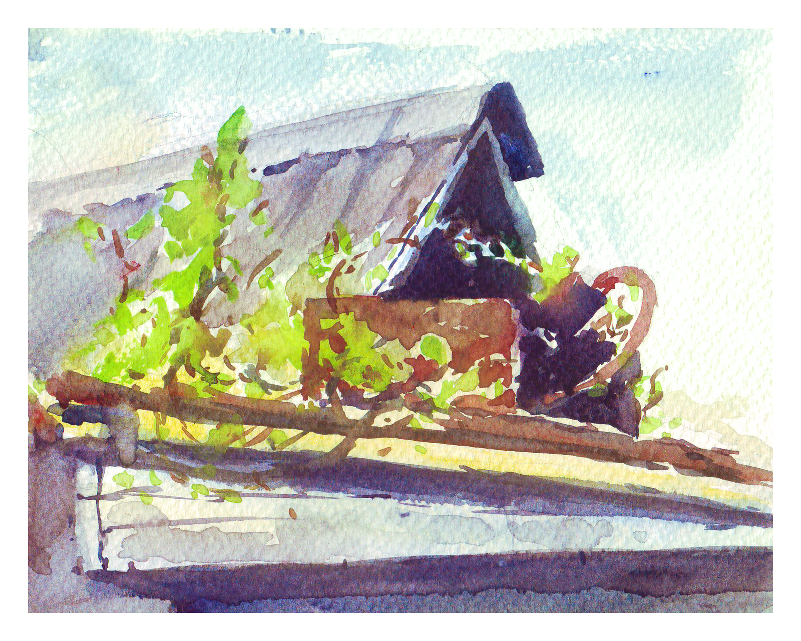 One more sketch - My, Watercolor, Painting, Etude, Roof, House, Village, Drawing, Attic