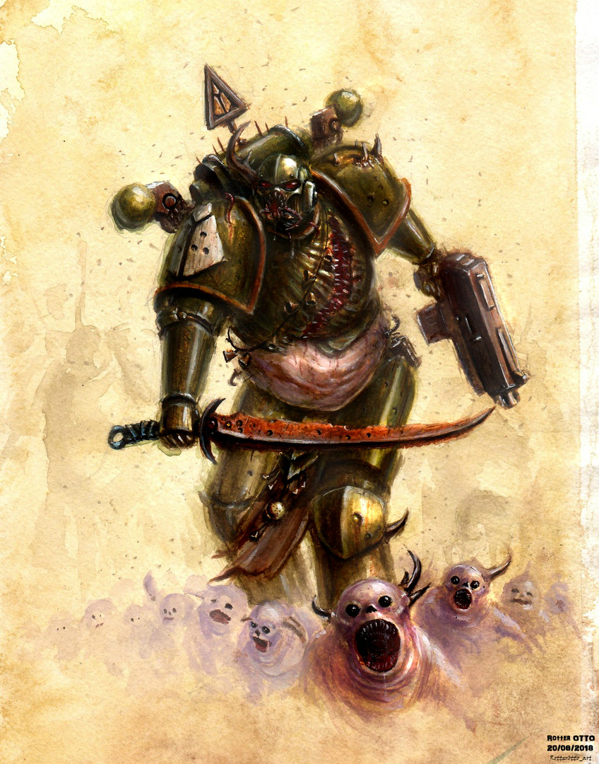 Plague marine - My, Acrylic, Drawing, Warhammer 40k, Watercolor, Games, Plague marine