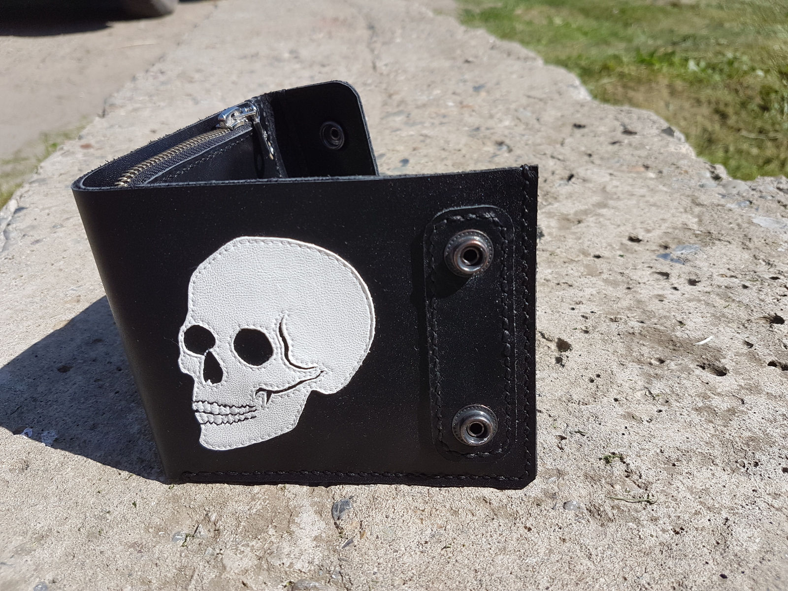 Gift to a friend - My, Scull, Wallet, Leather, Handmade, Longpost