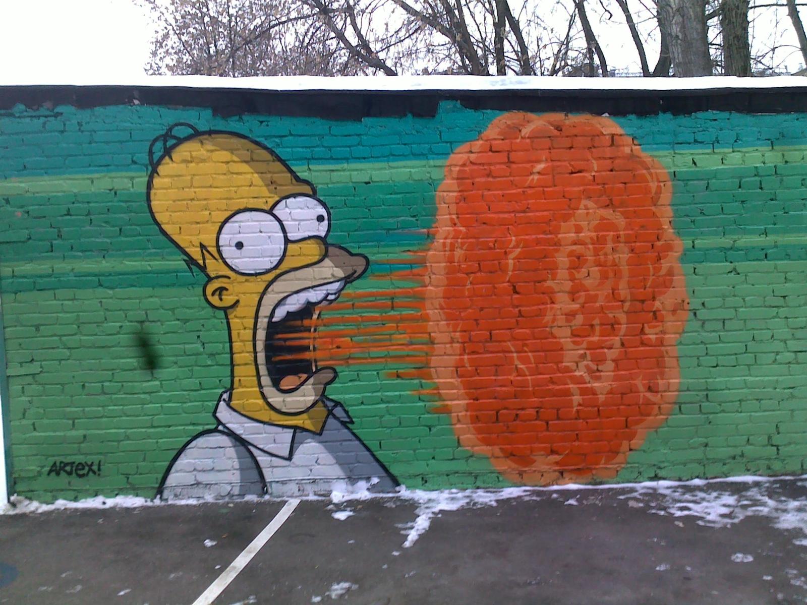 Graffiti - My, Graffiti, The photo, Black Cloak, Homer Simpson, The Simpsons, Belch