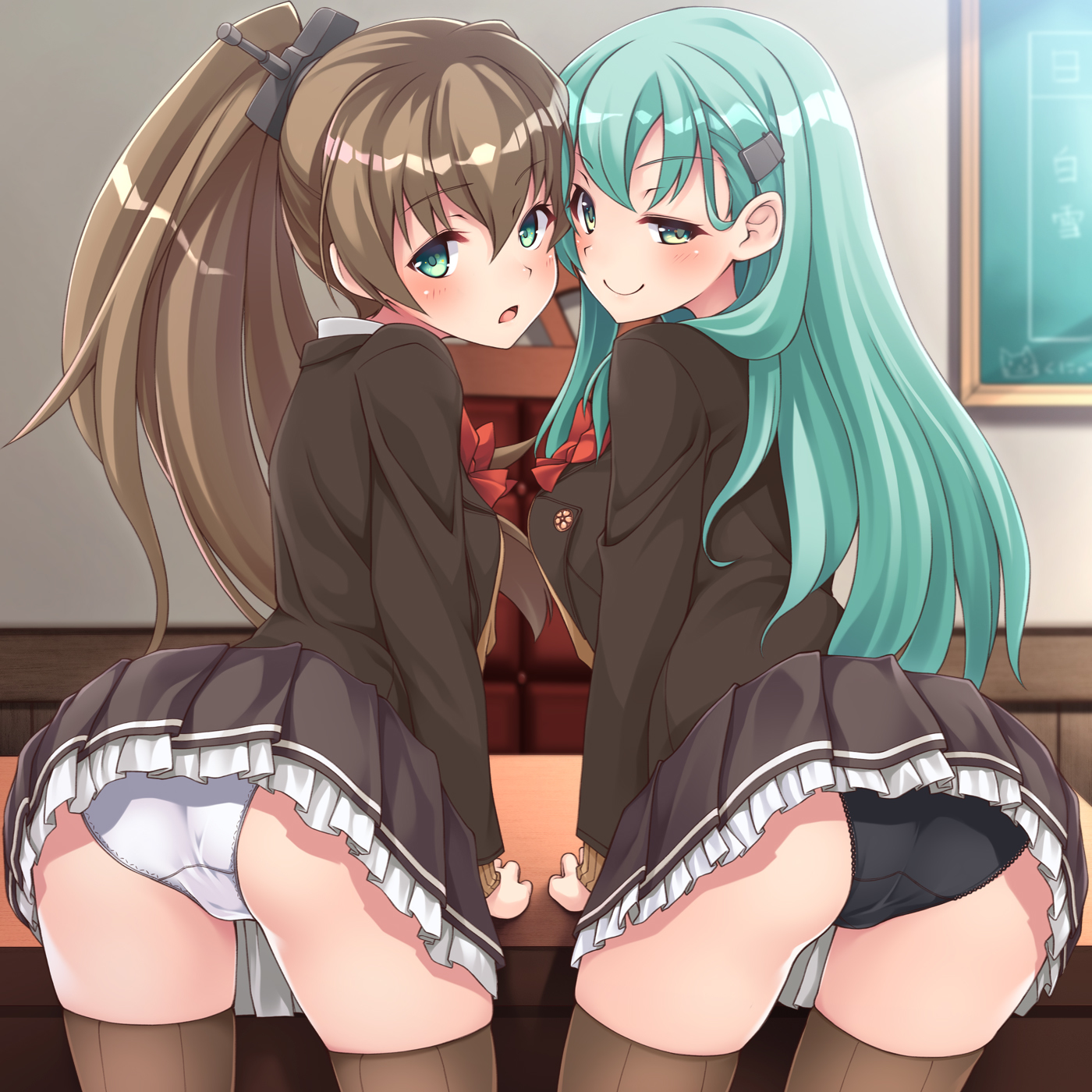 Kumano and Suzuya - NSFW, Kantai Collection, Kumano, Suzuya, Аниме, Anime Art, Панцу, Нижнее белье, Попа