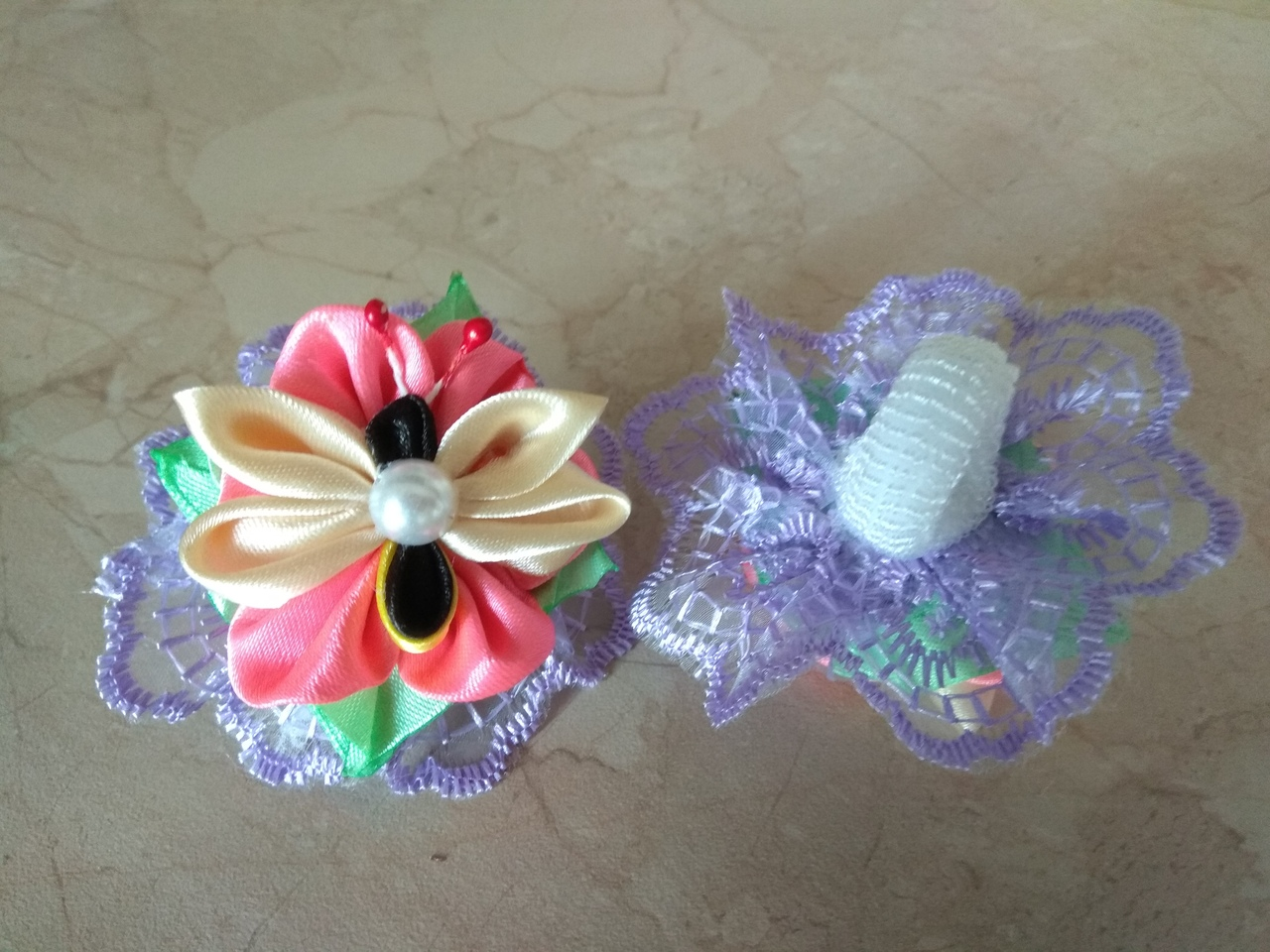 Ribbons and their adventures - My, Kanzashi, Bezel, , Butterfly, The bride's bouquet, , Longpost