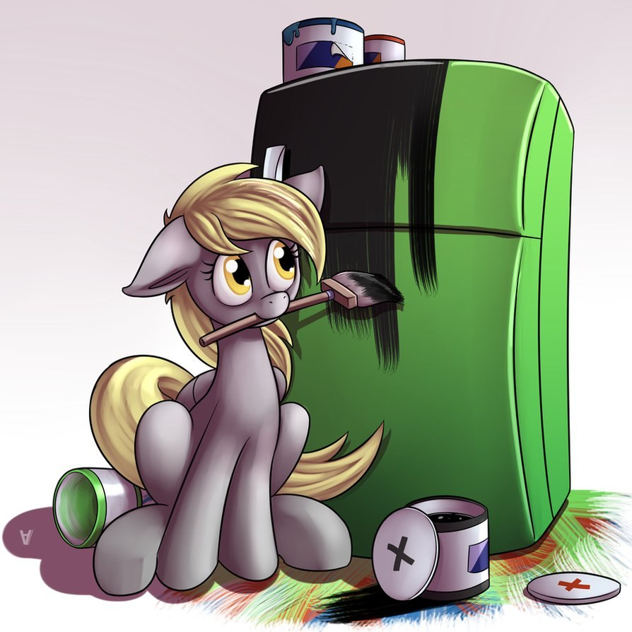 Let's paint the fridge black! - My little pony, Derpy hooves, Professor Lebedinsky, Art