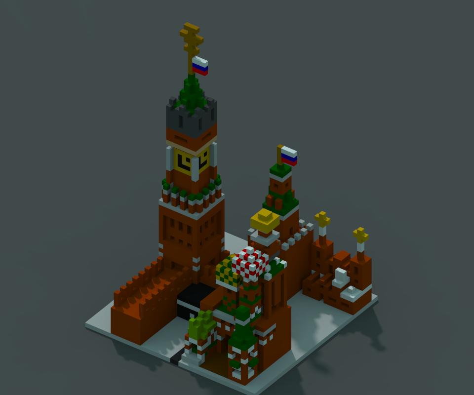 The Kremlin, or pathetic attempts to copy from a photograph. - My, Kremlin, Moscow, Voxel-Art, Voxel graphics, Nuclear explosion, Digital drawing, Longpost, Voxelart