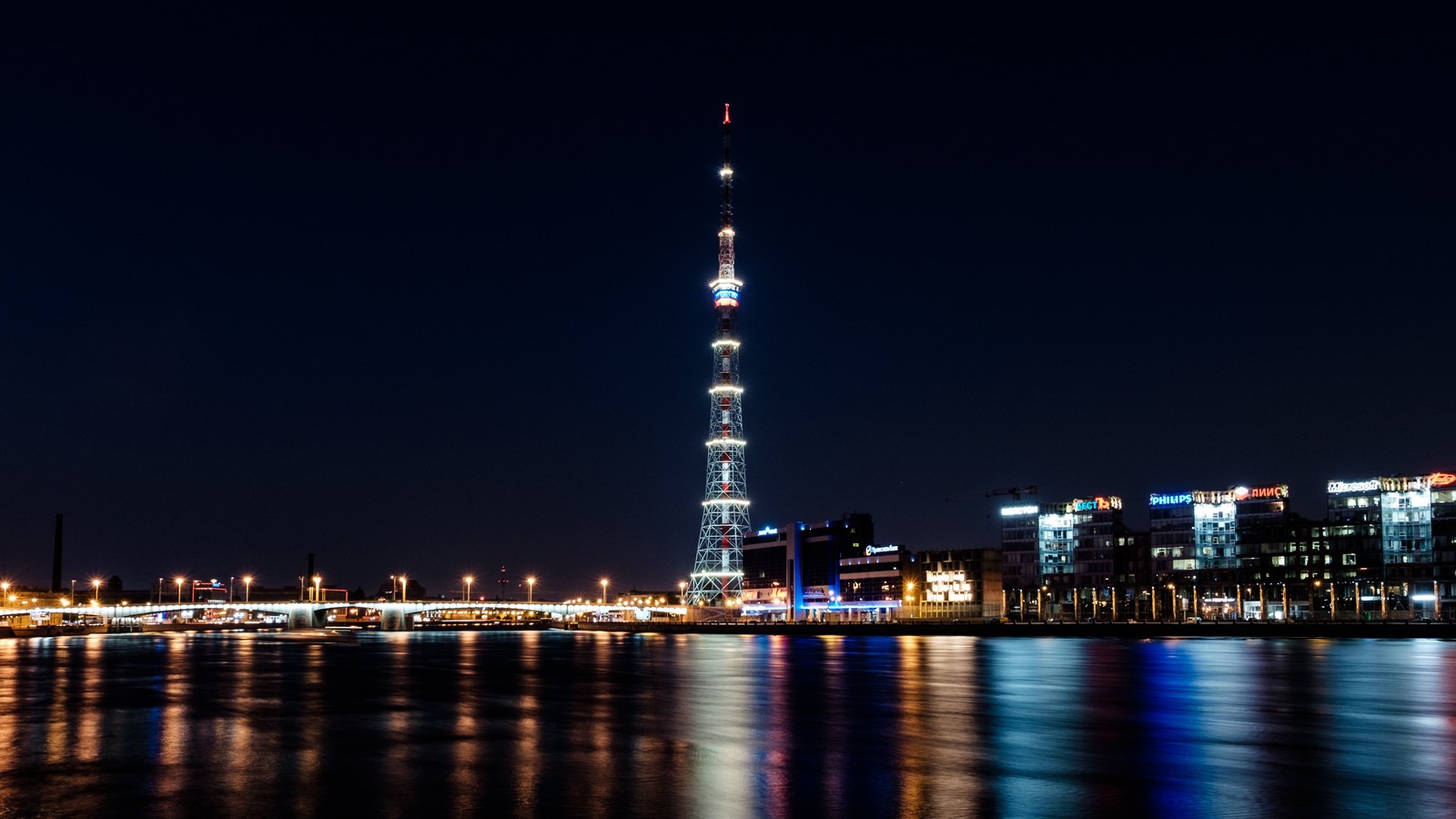 A little bit of St. Petersburg at night - My, My, Saint Petersburg, Night, Reflection, Water, Zsd, Lakhta Center, Fujifilm