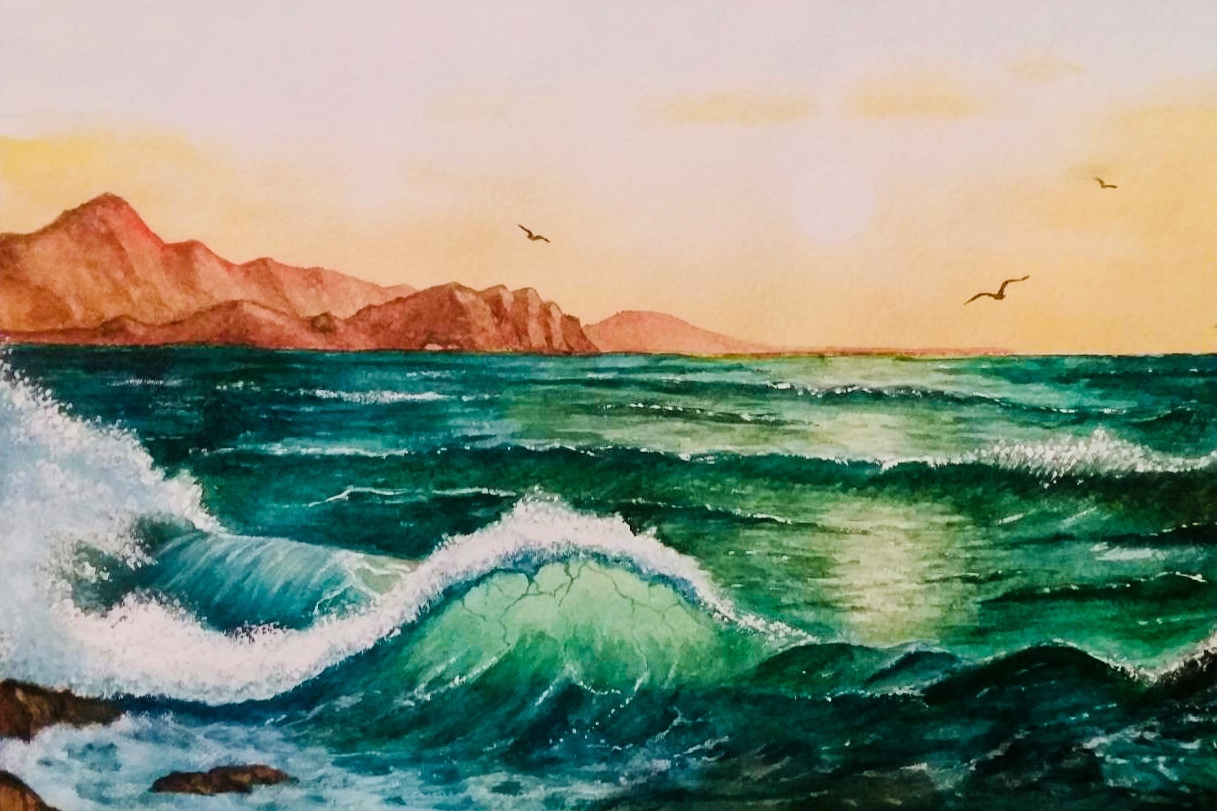 Mom learns to draw - My, Drawing, Watercolor, Landscape, Creation