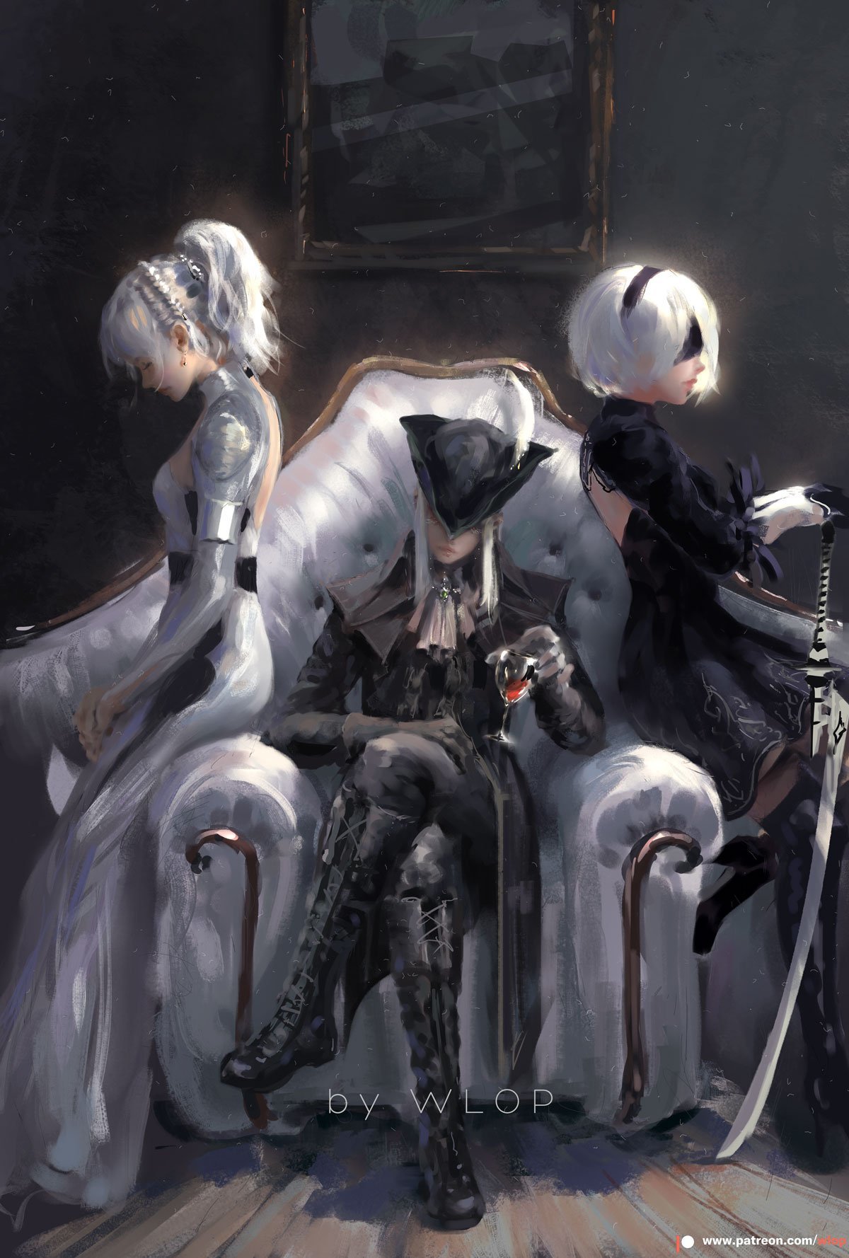 My queens - Wlop, NIER Automata, Bloodborne, Арт, Рисунок, Twitter, Игры, Final Fantasy