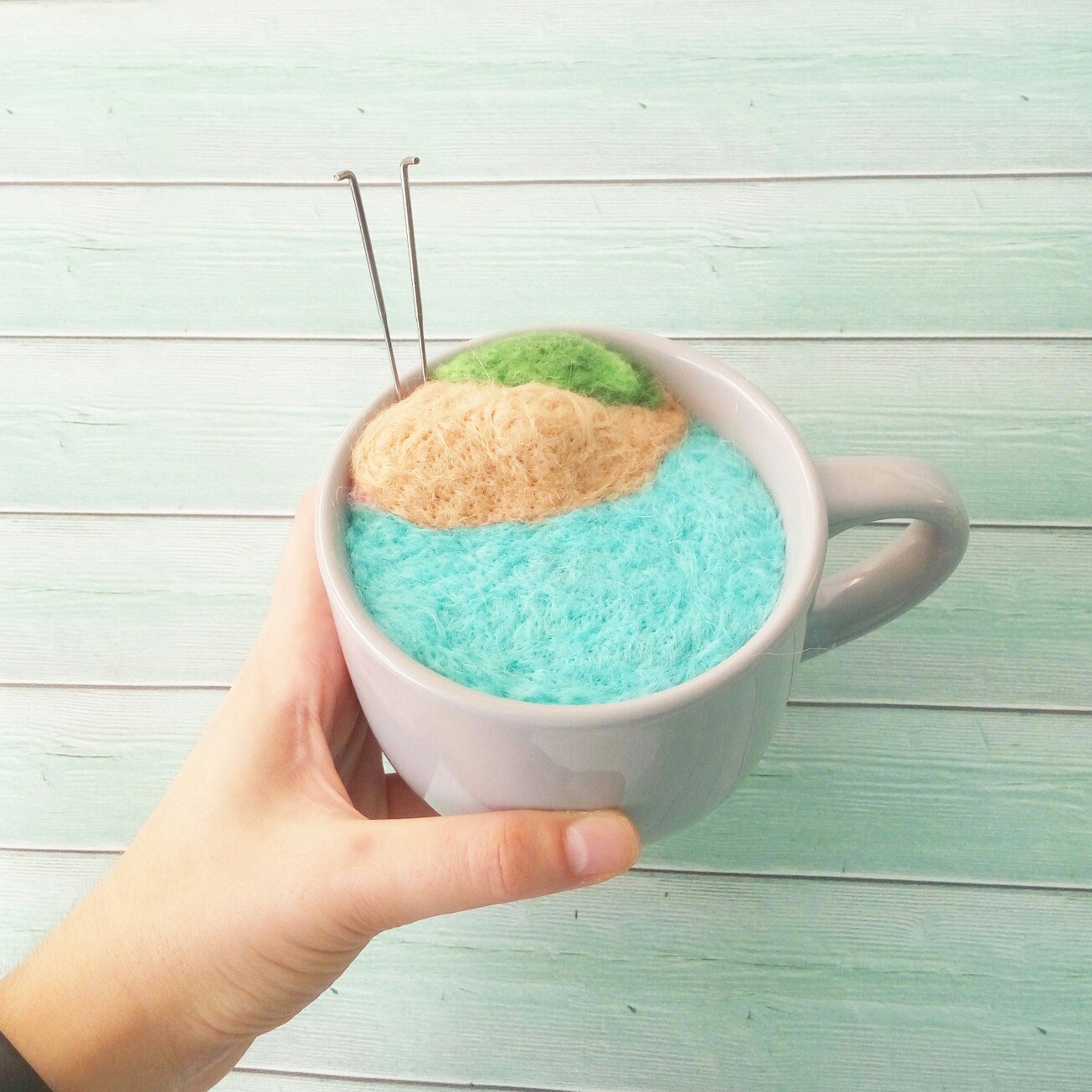 Sea and lighthouse in a cup - My, Needlework without process, Dry felting, Lighthouse, A cup, Longpost