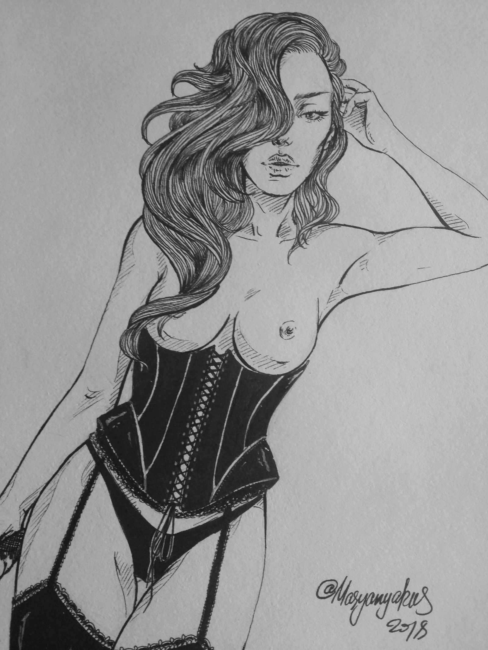 Punish me - NSFW, My, Drawing, Masyanyarus, Girls, Longpost, Erotic, Liner