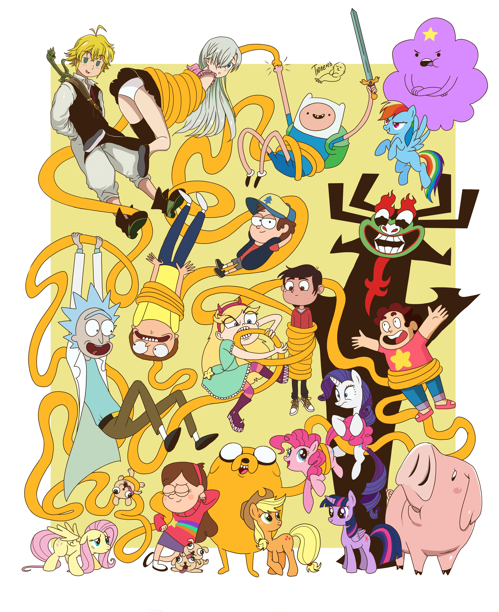 Just thought I'd put a couple of my favorite characters together for a poster in the room :) - My, Digital drawing, Art, Star vs Forces of Evil, Rick and Morty, Adventure Time, Crossover, My little pony, Drawing