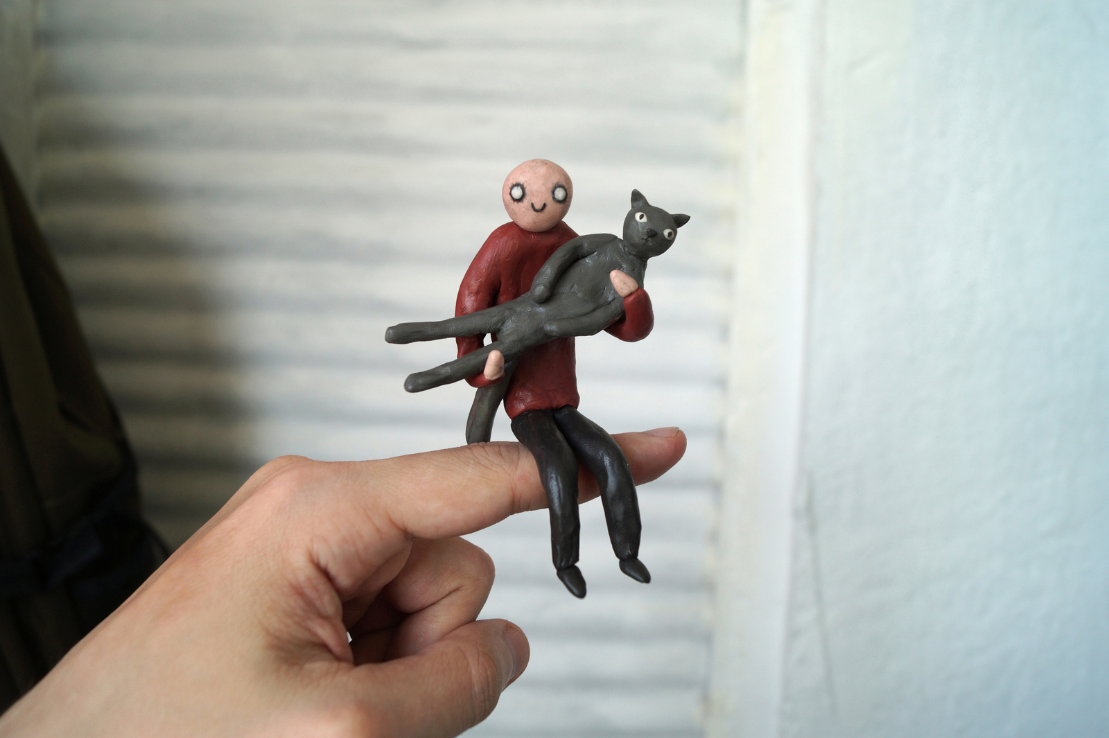 Man and cat at the table - My, Plasticine, Person, cat, Needlework without process