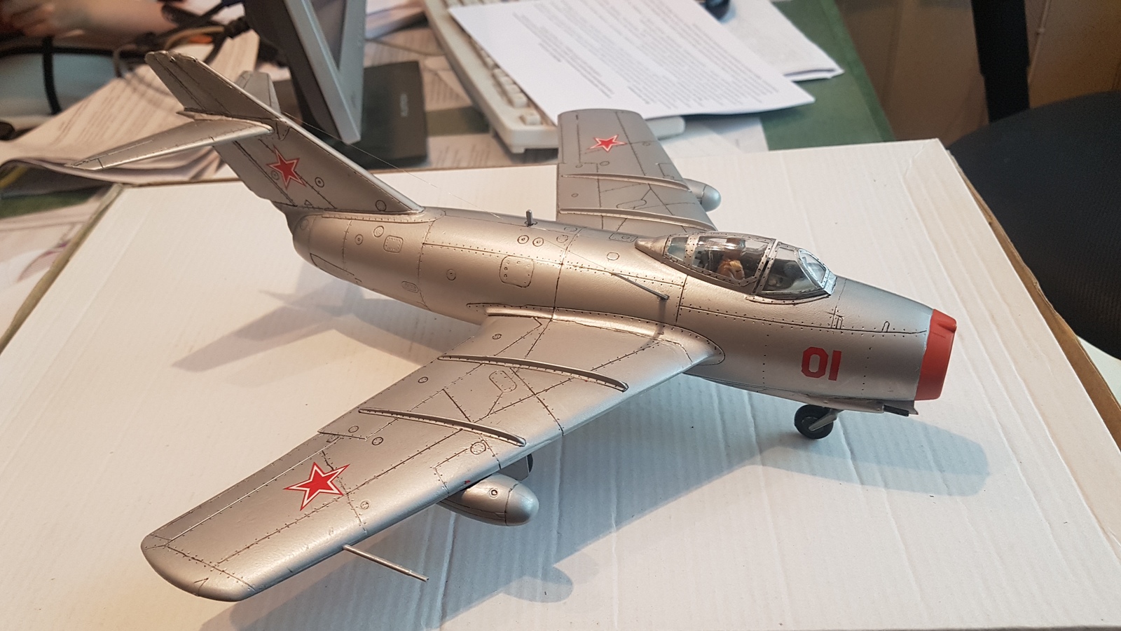 Mig-15 - My, Airplane, Fighter, Aviation, Modeling, Stand modeling, Longpost