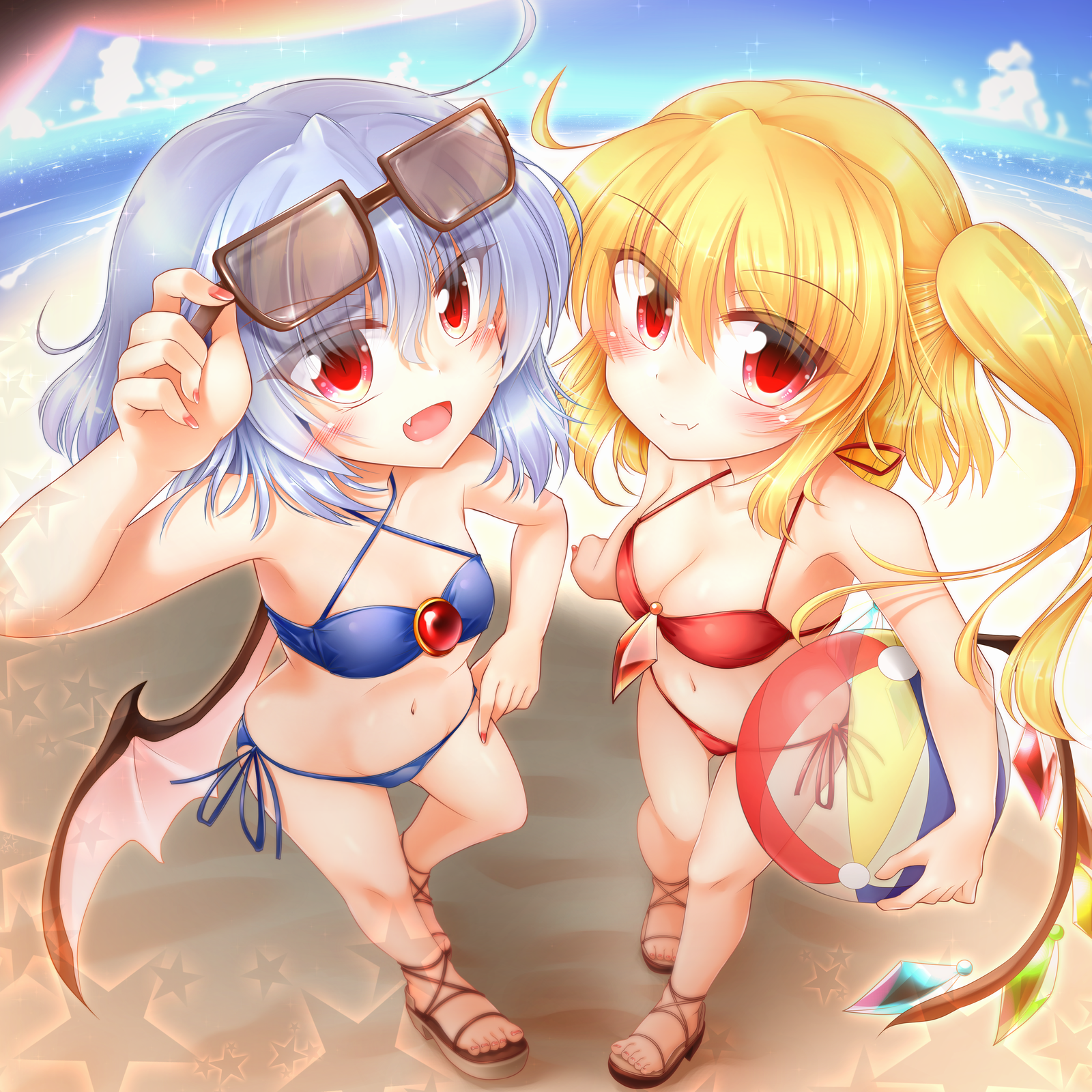 Remi & Flan - Touhou, Anime Art, Аниме, Не аниме, Flandre Scarlet, Remilia Scarlet, M9kndi, Купальник