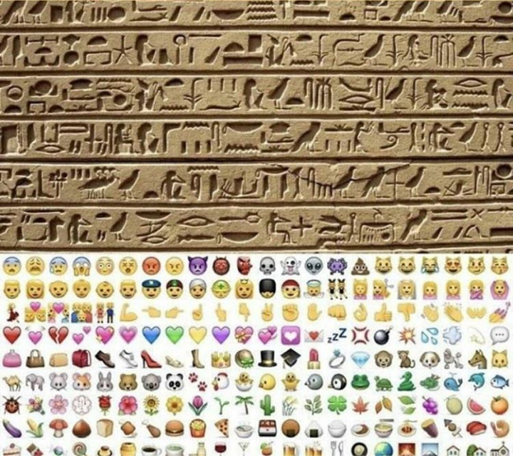 Thousands of years later we returned to the same language - Hieroglyphs, Language, Smile, Evolution