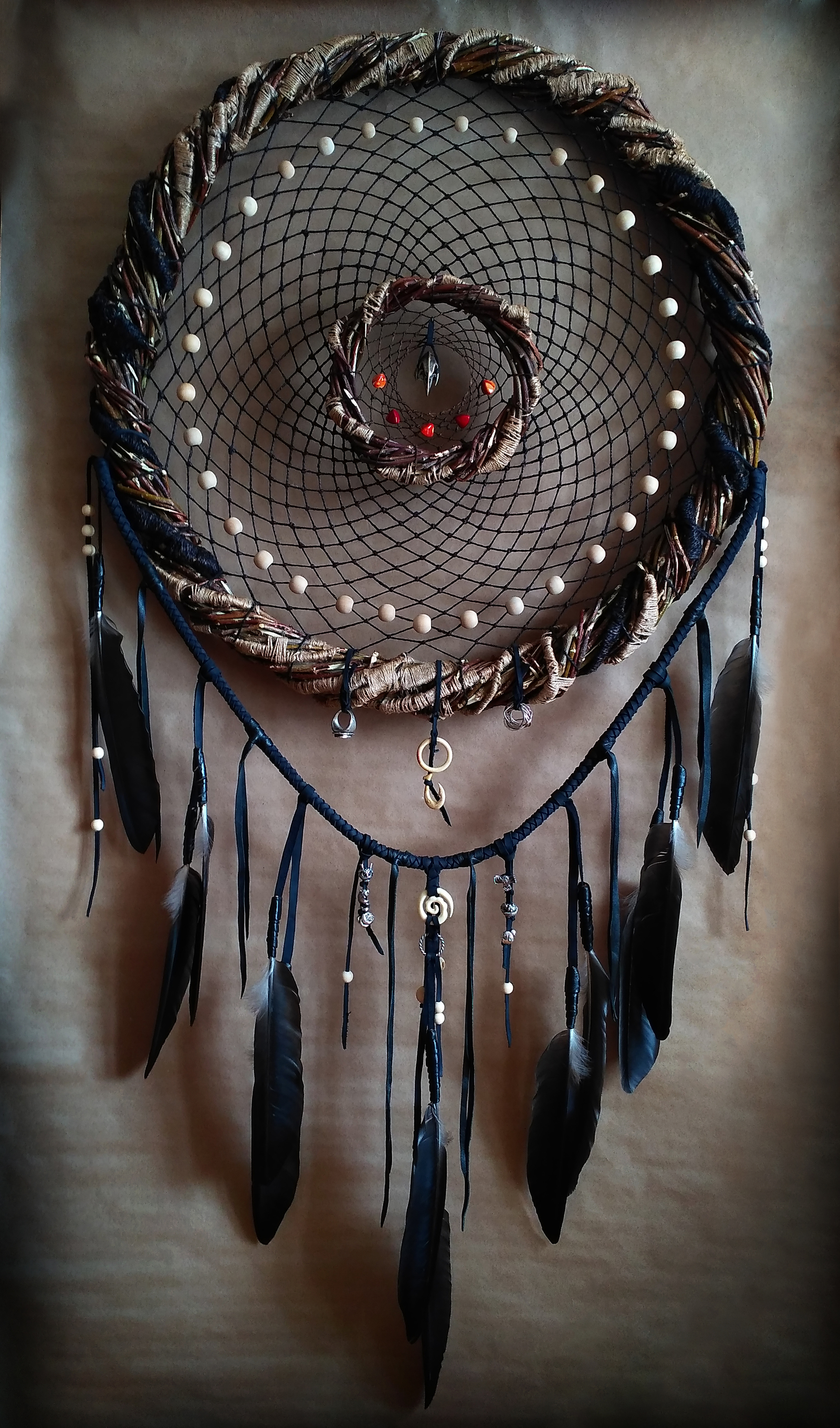 Catcher from the Crow family - My, Dreamcatcher, My, Needlework with process, Crow, Longpost