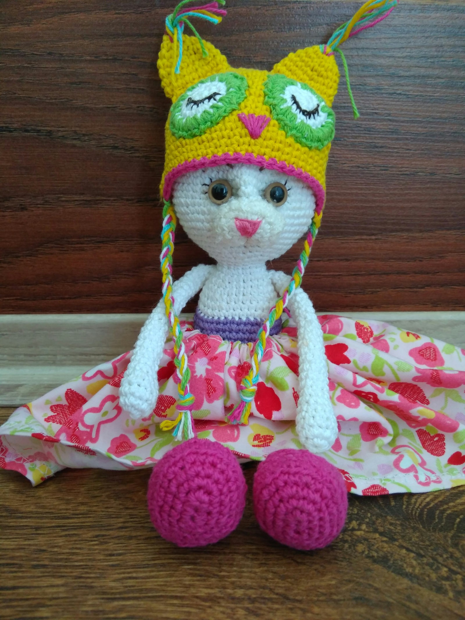 Cat in a hat - My, , Needlework without process, Crochet, Toys, Longpost