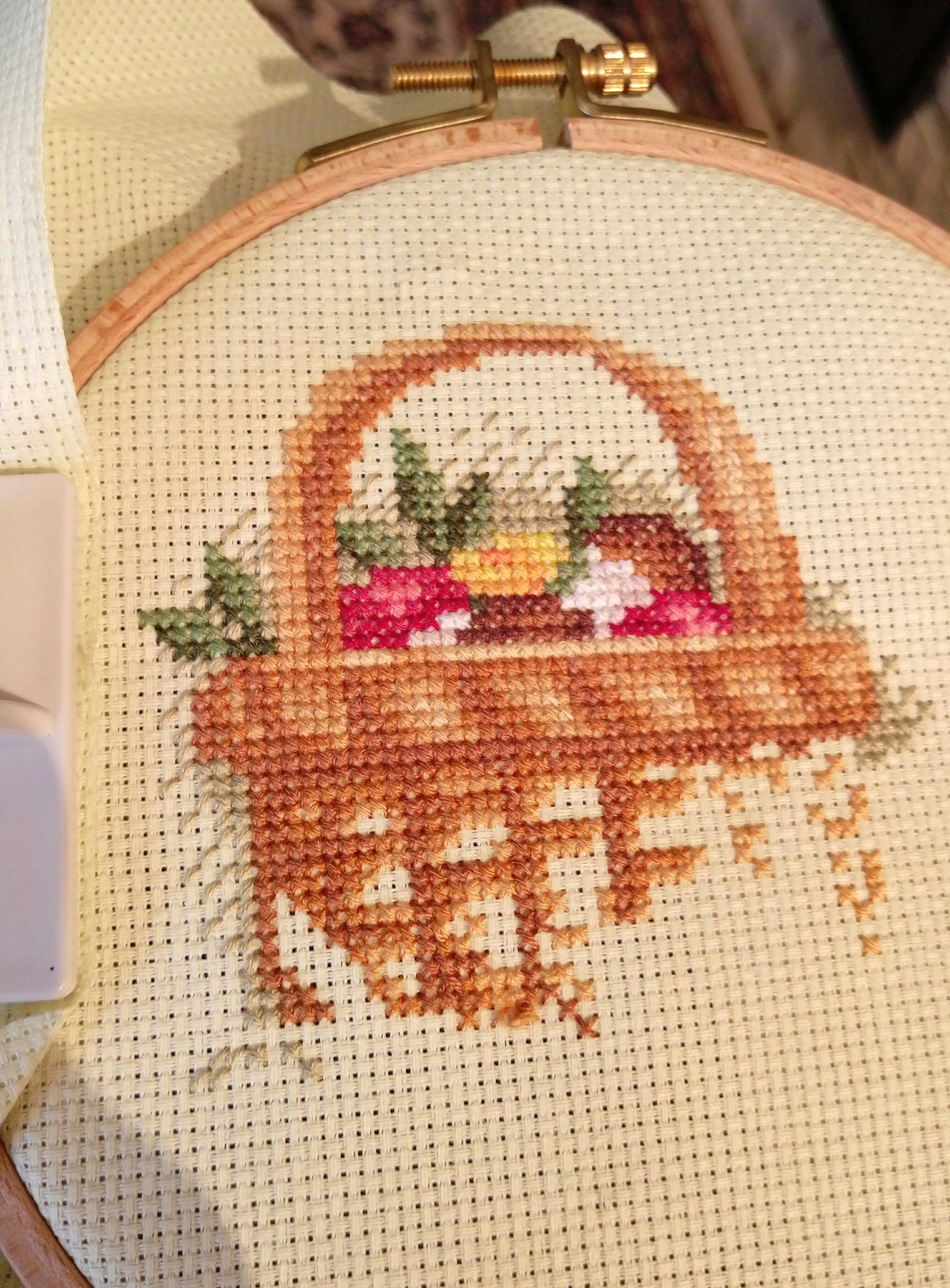 mushroom basket - My, Cross-stitch, Needlework with process, Longpost