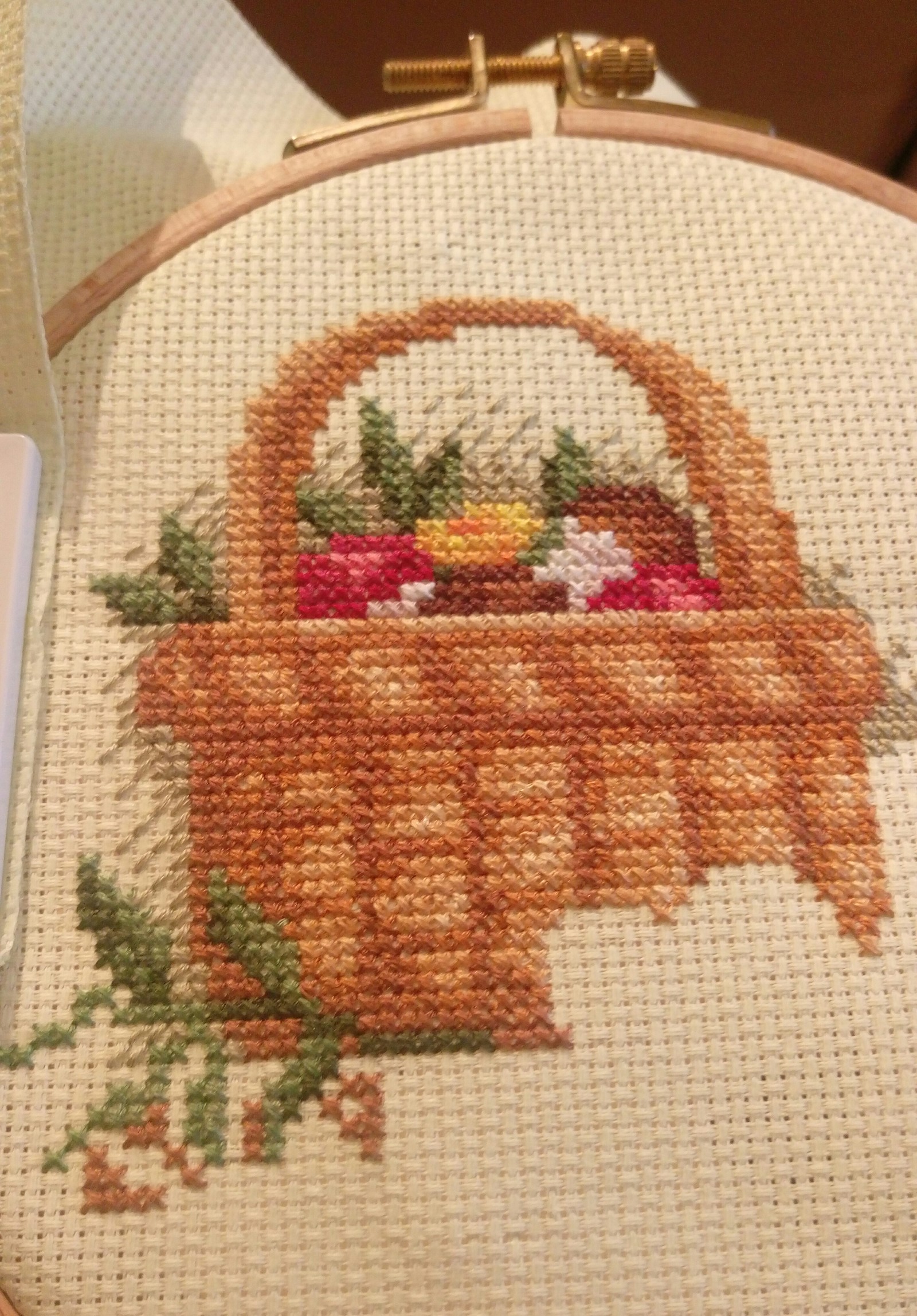 mushroom basket - My, Cross-stitch, Needlework with process, Longpost