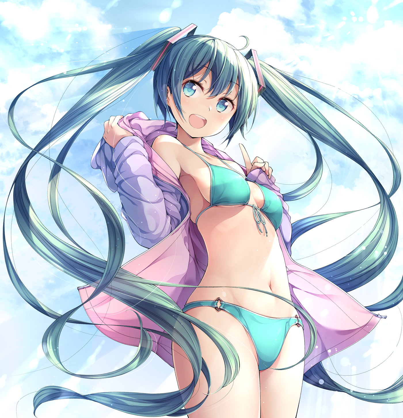 Relax on the beach - Hatsune Miku, Anime, Not anime, Swimsuit, Art, Anime art, Vocaloid
