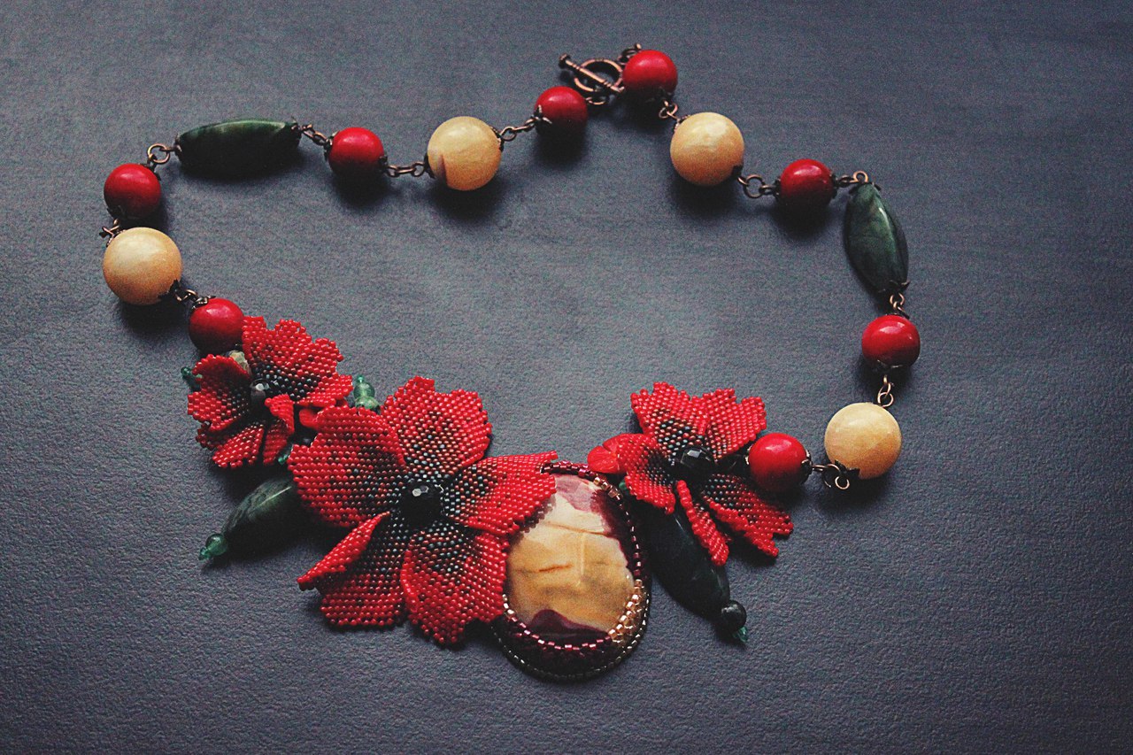 My decorations with poppies - My, Needlework, Beading, Handmade, Needlework without process, Poppy, , Beads, Longpost