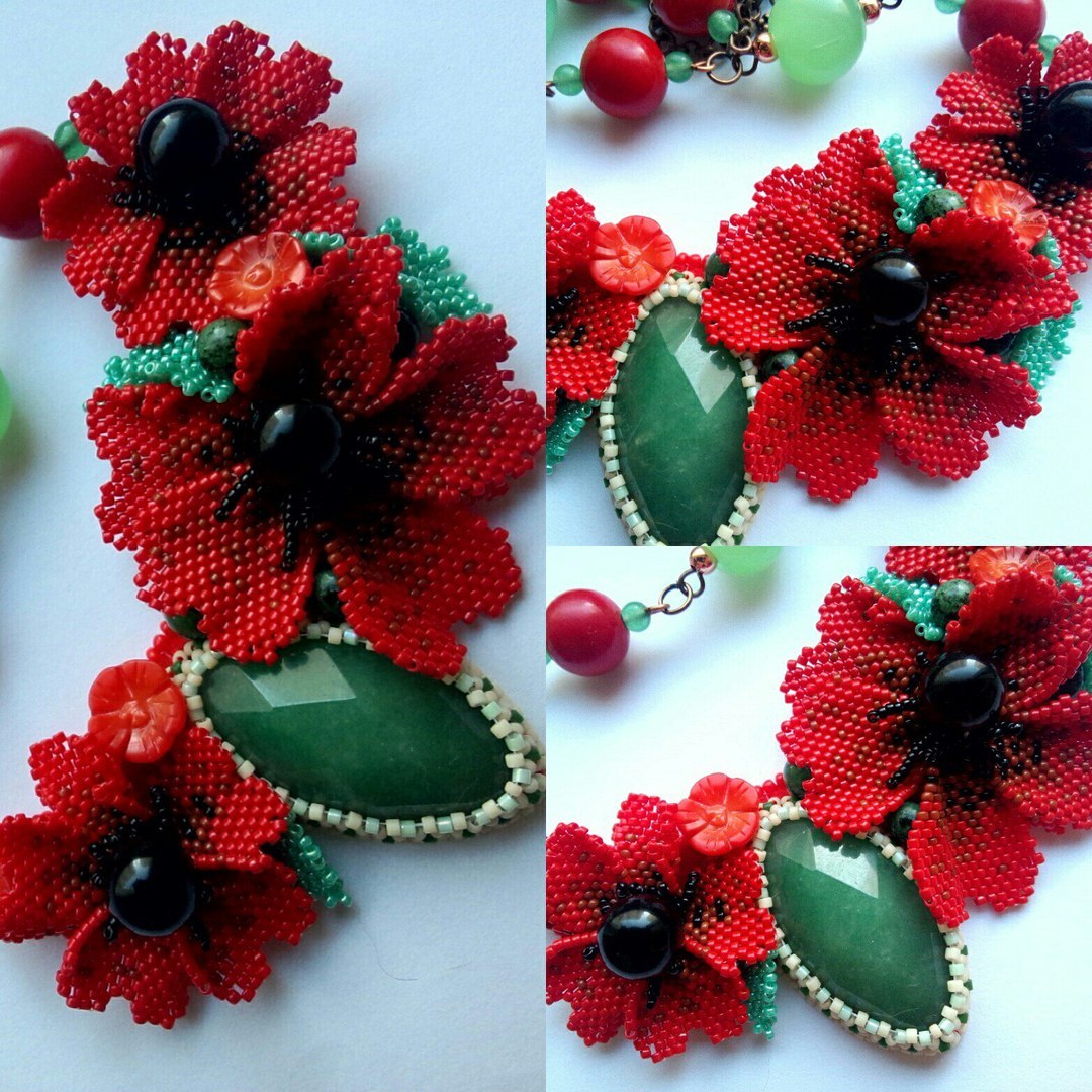 My decorations with poppies - My, Needlework, Beading, Handmade, Needlework without process, Poppy, , Beads, Longpost