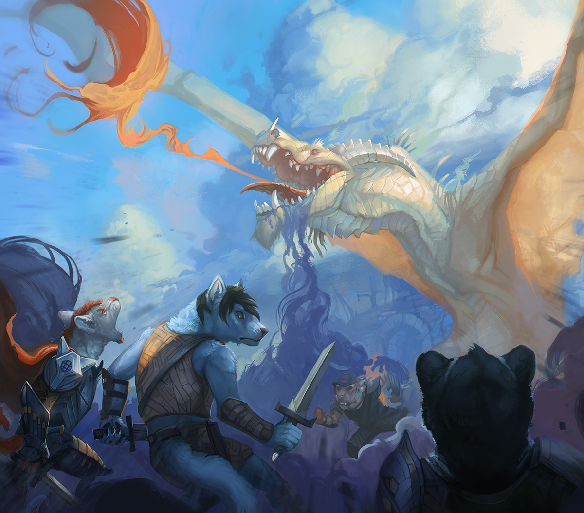 Battle - Furry, Art, Alradeck, The Dragon, Weapon, Sky