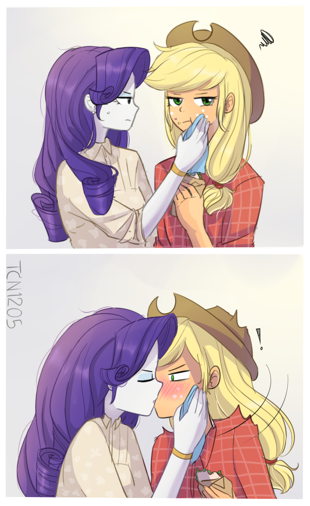 Sudden Kiss - My little pony, Equestria girls, Applejack, Rarity, MLP Lesbian, Shipping, Looknamtcn