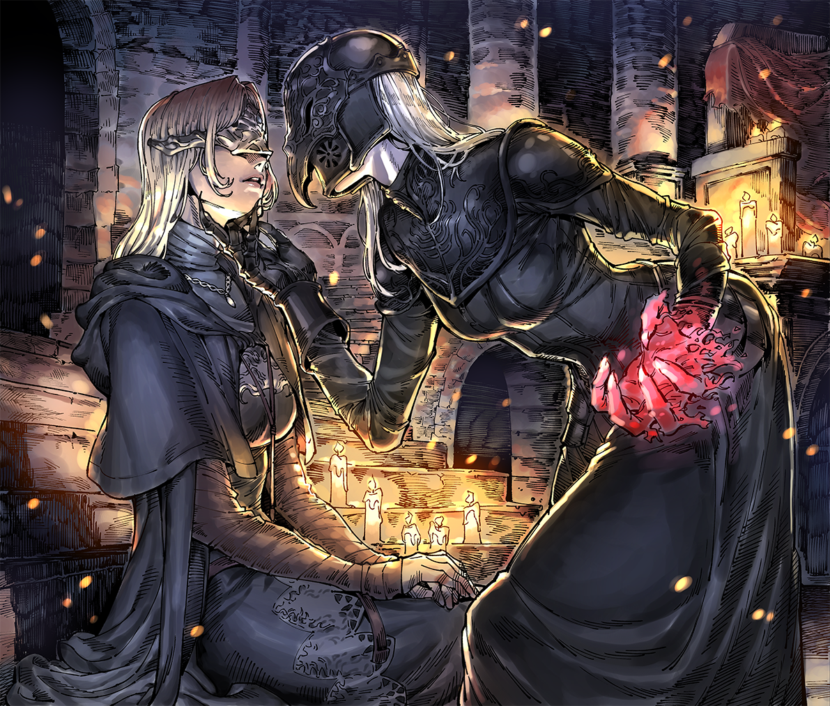 Fire Keeper and Yuria - , Dark souls, Dark souls 3, Yuria of Londor, Fire keeper, Art, Tag