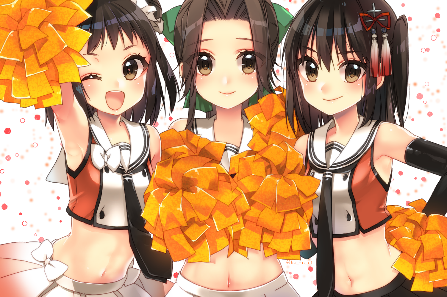 Sendai class - Kantai Collection, Jintsuu, Sendai, Naka, Аниме, Anime Art, Cheerleading, Чирлидинг