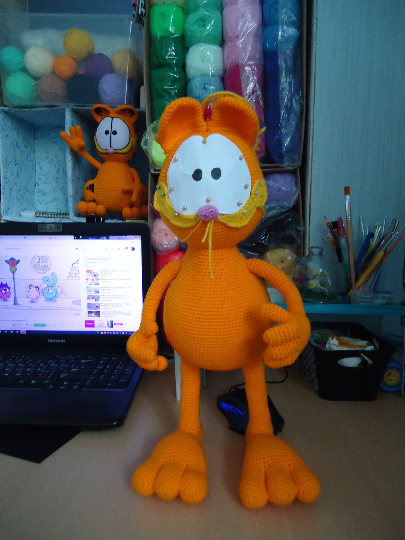 Garfield and Pookie - My, Handmade, Handmade, Garfield, Author's toy, Soft toy, Longpost, The photo