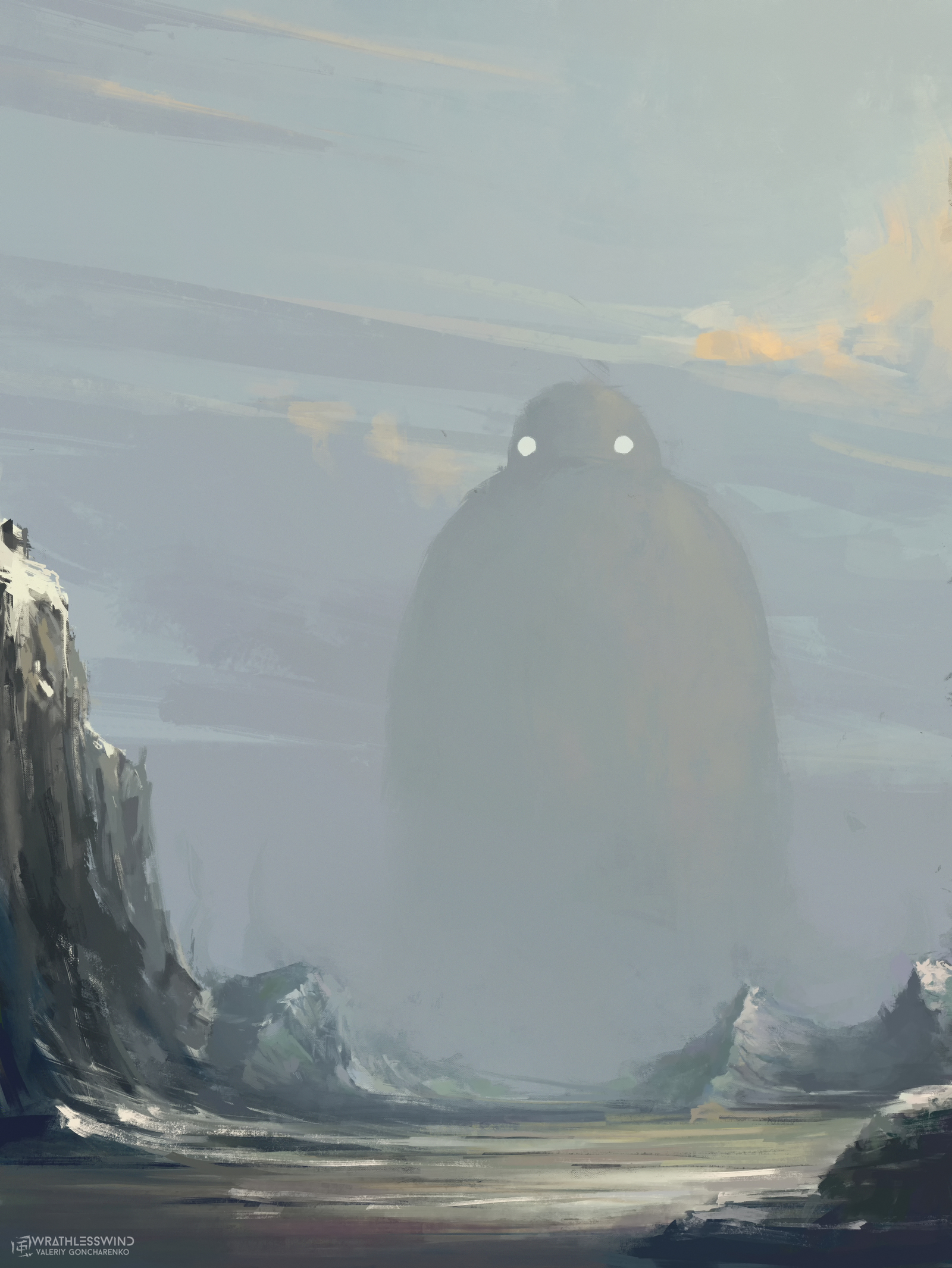 You go, I'll wait here - My, Veowind, Digital drawing, Landscape, Fantasy, Creatures, The mountains, Clouds, torn world