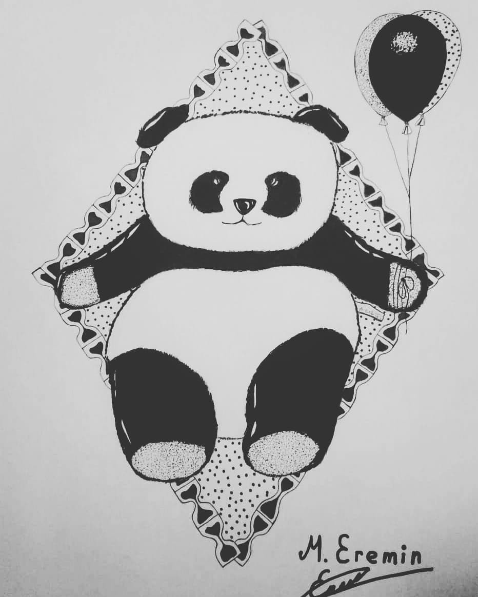 Panda illustration - My, Panda, Art, Creation, Feather, Marker, Sketch