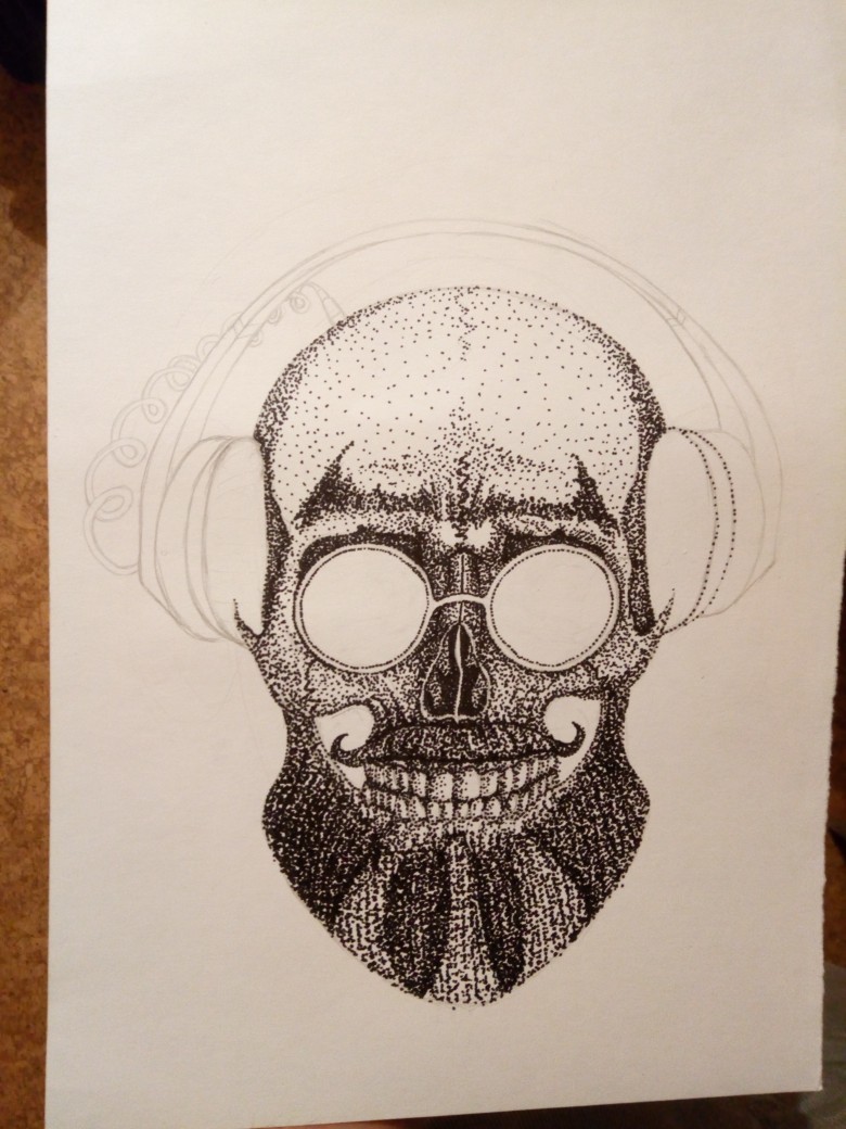 Monobrow Skull - My, Pointillism, Scull, Drawing, Longpost