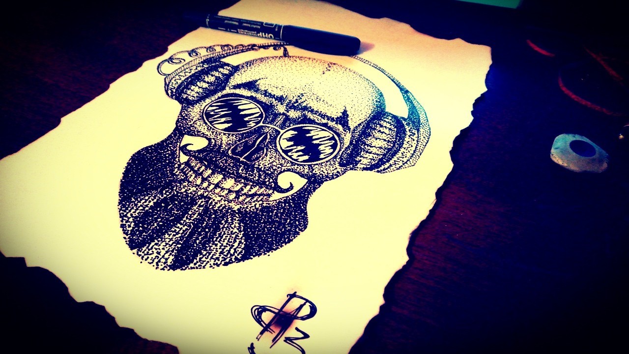 Monobrow Skull - My, Pointillism, Scull, Drawing, Longpost