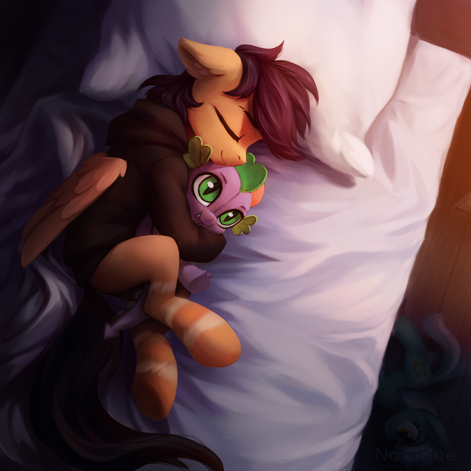 Sleeping With Her Favorite Toy - My little pony, Spike, Original character, PonyArt