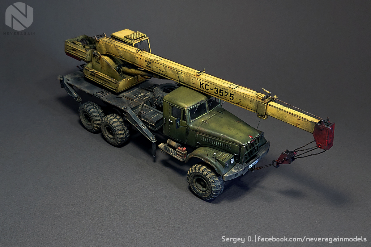 Truck crane KS-3575 (255B1) in scale 1:43 - My, Modeling, Stand modeling, Truck crane, Scale model, 1:43, , Kraz, Longpost