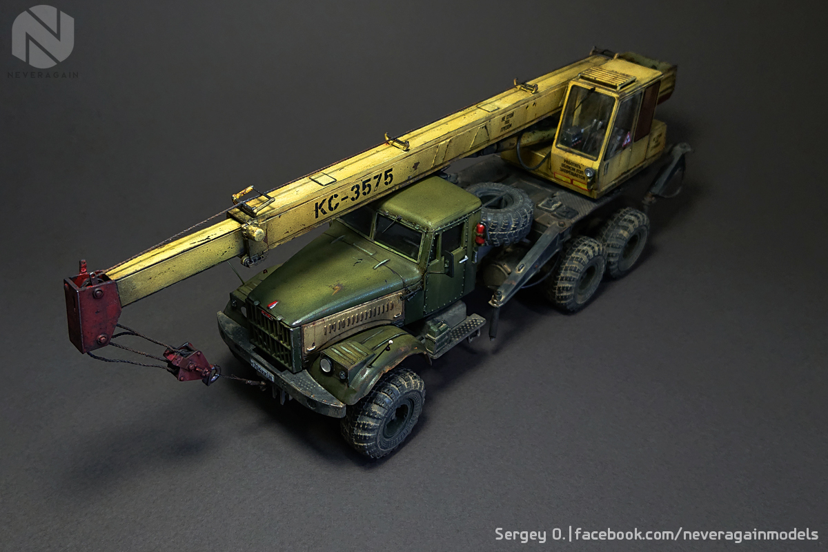 Truck crane KS-3575 (255B1) in scale 1:43 - My, Modeling, Stand modeling, Truck crane, Scale model, 1:43, , Kraz, Longpost