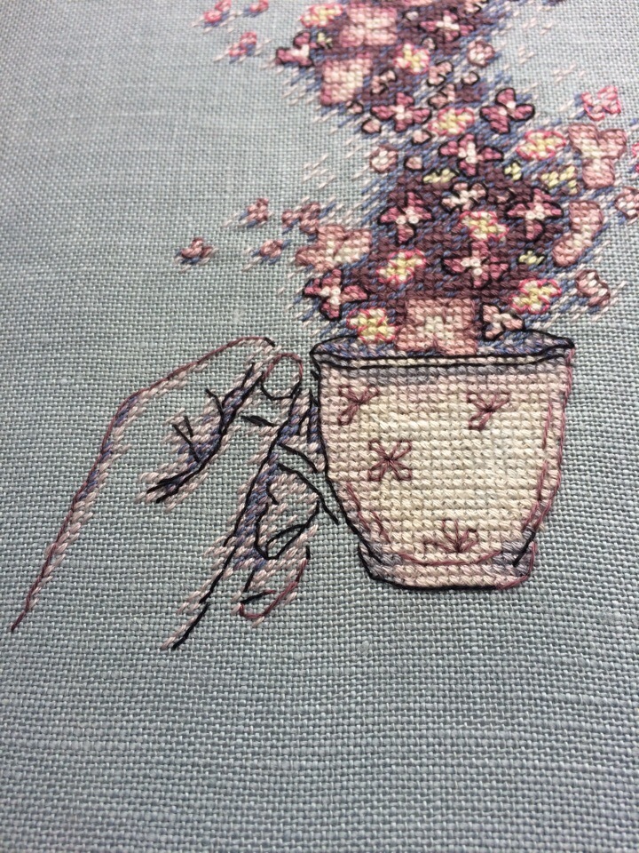 New post - new embroidery)) - My, Needlework without process, Embroidery, , Cross-stitch, Handmade, Hydrangeas, Tea, Longpost