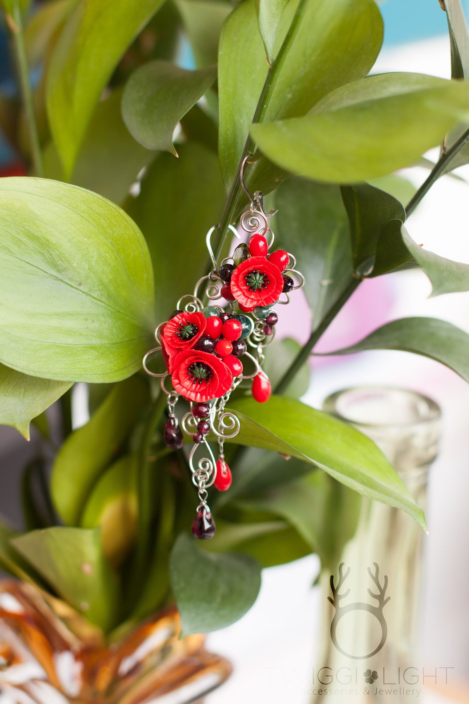 Earrings with poppies (and cuffs :)) - My, Decoration, Cuffs, Earrings, Poppy, Flowers, Needlework without process, Wire, Handmade, Longpost