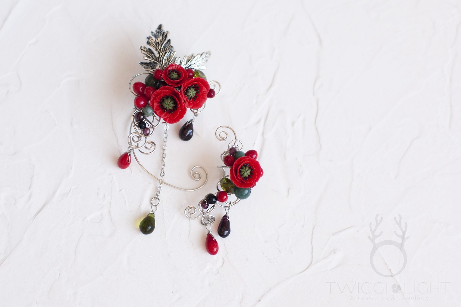 Earrings with poppies (and cuffs :)) - My, Decoration, Cuffs, Earrings, Poppy, Flowers, Needlework without process, Wire, Handmade, Longpost