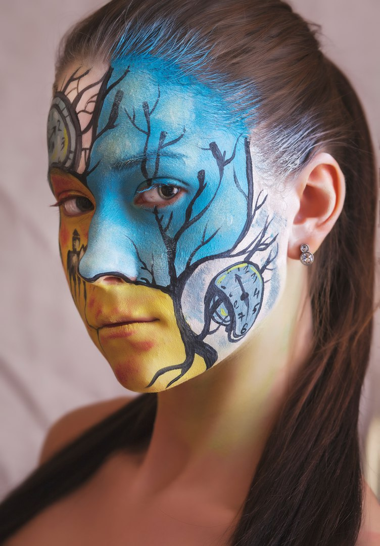 Body painting based on the works of Dali, Monet, Kandinsky and Picasso. - My, Bodypainting, , Face painting, Girls, Models, Drawing, Longpost