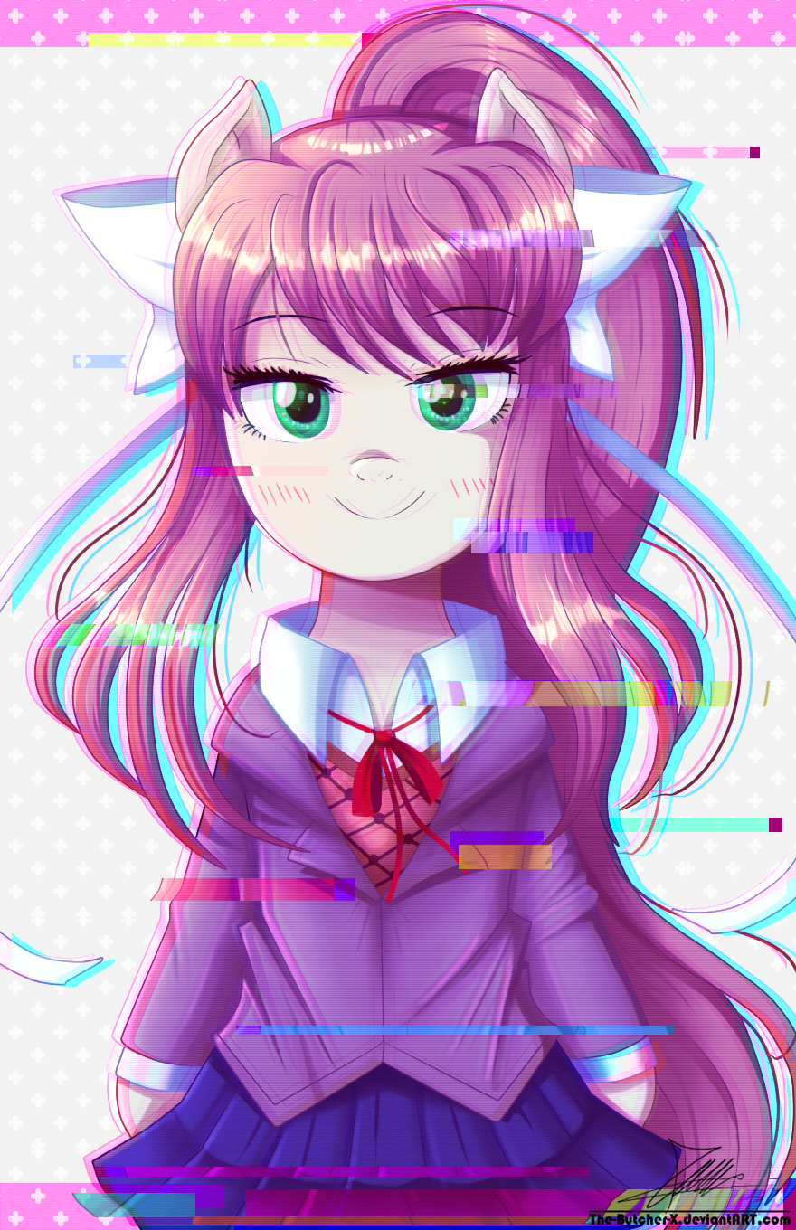 Glitched Pony - My little pony, PonyArt, Ponification, Crossover, Doki Doki Literature Club, Monika, Thebutcherx