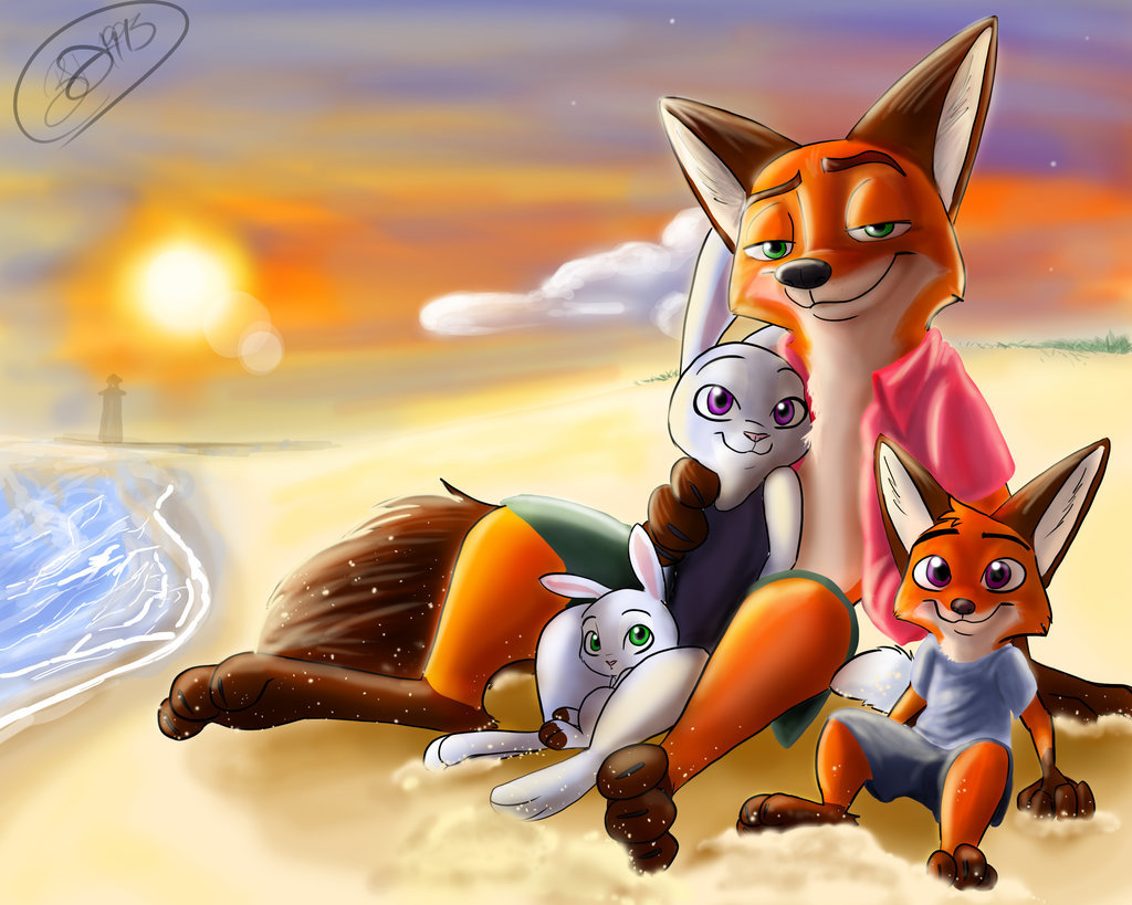 Family holiday - Zootopia, Zootopia, Nick and Judy, , Art