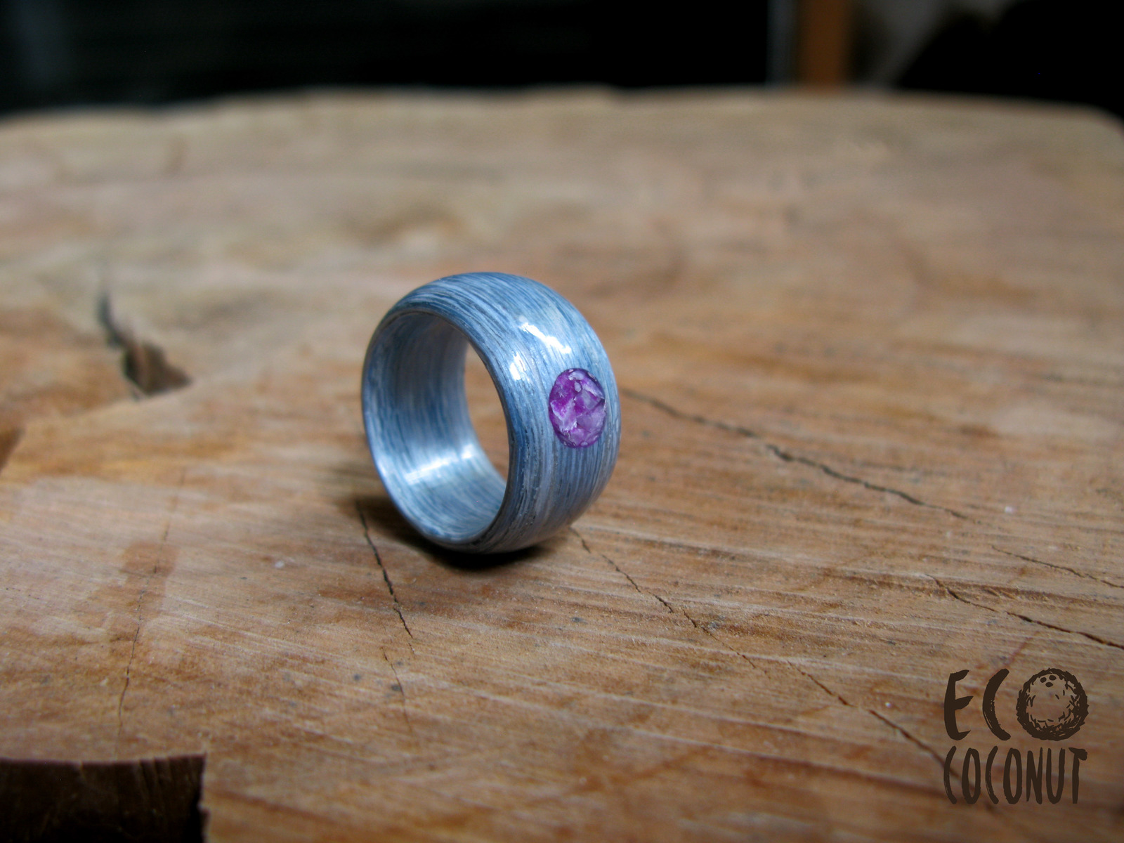 Veneer ring with natural stone - My, Needlework without process, , Ring made of wood, Ring, Charoite, , Longpost