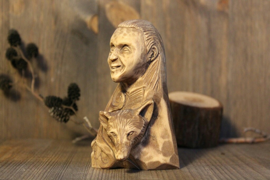 Loki and Fenrir. Wood figurine. - My, Wood carving, Mythology, Scandinavia, Loki, Fenrir, Longpost