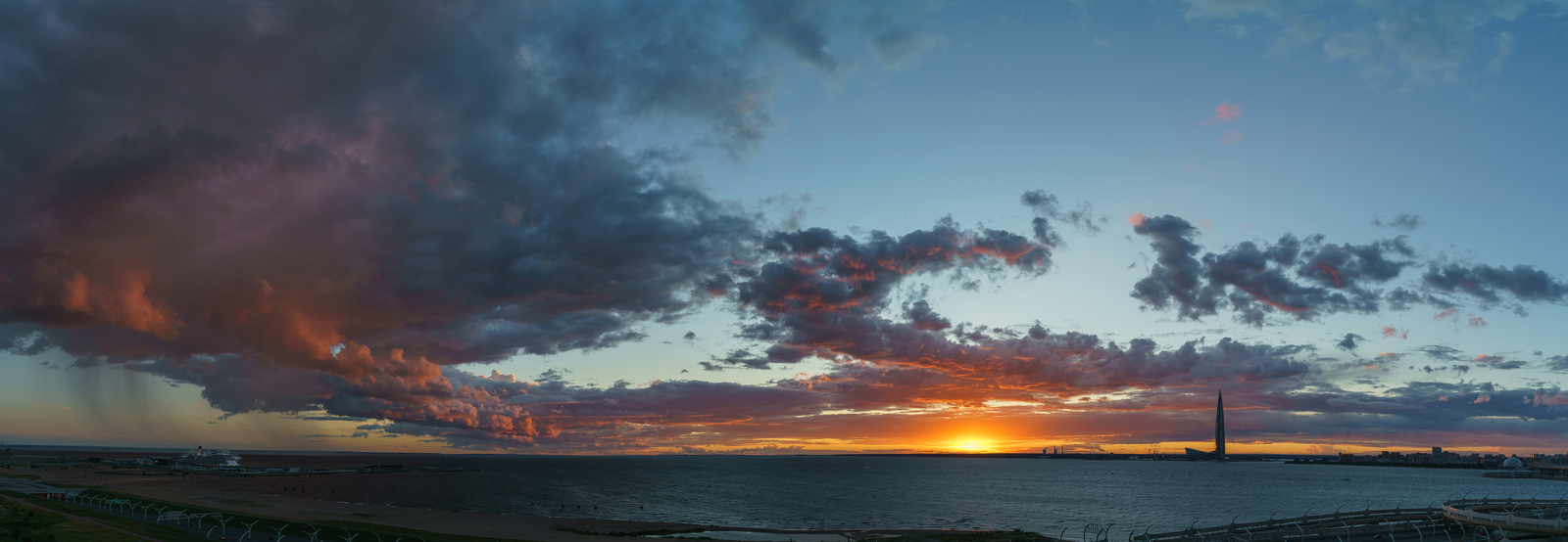 Sunset over the Gulf of Finland - My, Landscape, The photo, Russia, Saint Petersburg, Sunset, Sony, Панорама