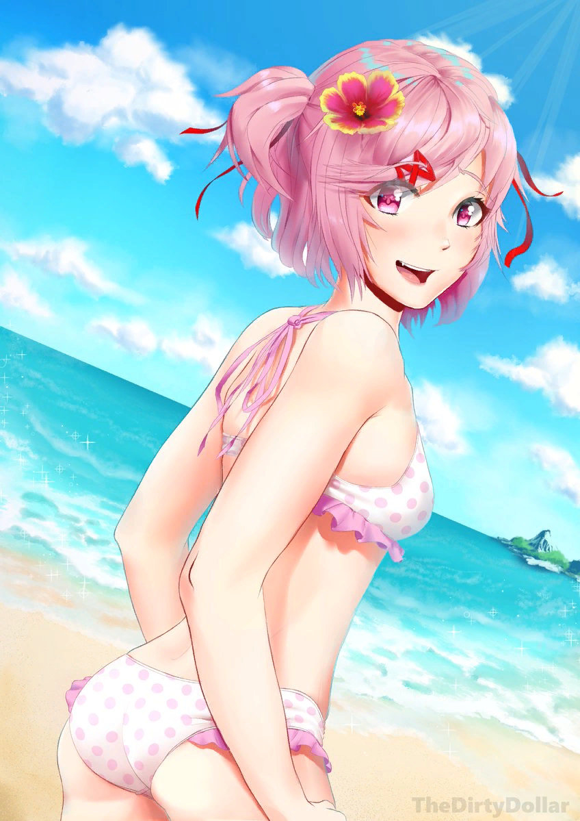 Cupcake at the Beach! - Doki Doki Literature Club, Natsuki, Anime Art, Визуальная новелла