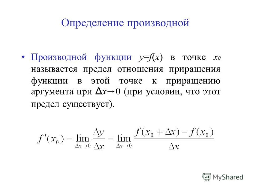 Что такое производное. Производной функции y=f(x) в точке называется. Сформулируйте определение производной функции. Понятие производной функции. Формула выражающая определение производной функции.